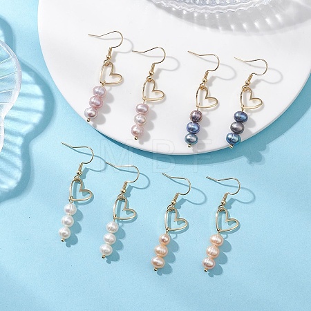 Brass Heart with Pearl Beads Pendants Dangle Earrings EJEW-JE06901-1