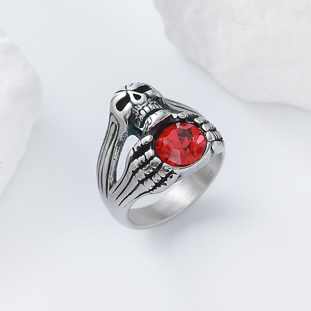 Halloween 304 Stainless Steel Rhinestone Finger Rings GJ8747-5-1