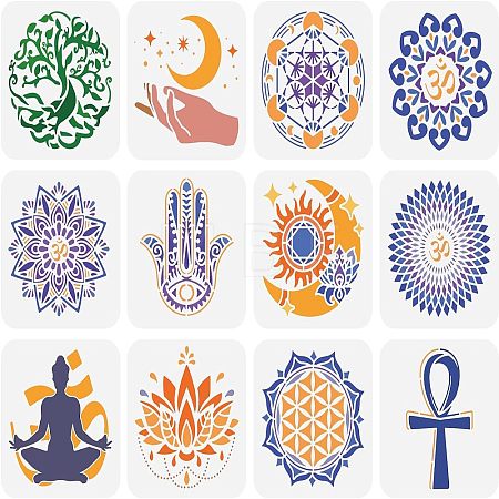 12Pcs 12 Styles PET Hollow Out Drawing Painting Stencils Sets DIY-WH0383-0060-1