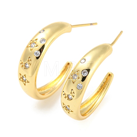 Rack Plating Brass C Shape Stud Earrings with Clear Cubic Zirconia EJEW-F326-17G-1