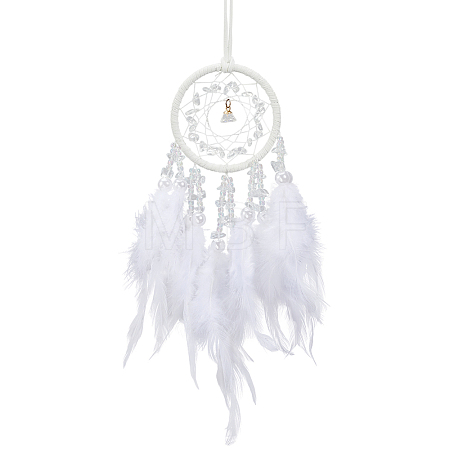 1Pc Natural Gemstone Chips Woven Net/Web with Feather Hanging Ornaments AJEW-CN0005-48A-1