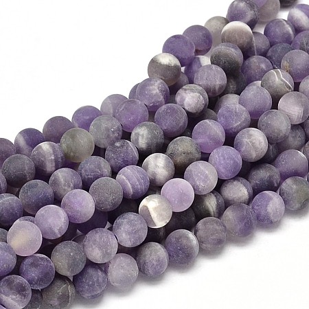 Frosted Natural Amethyst Round Bead Strands X-G-L357-8mm-07-1