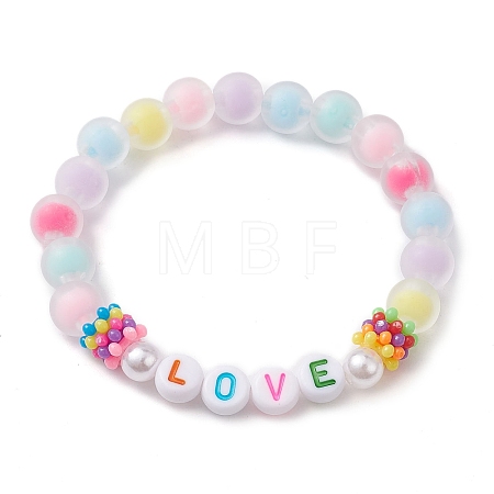 Candy Color Word Love Acrylic Beaded Stretch Bracelets for Kid BJEW-JB10158-02-1