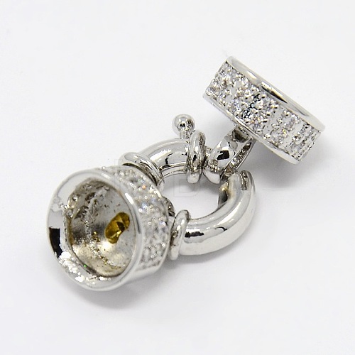 Brass Cubic Zirconia Spring Ring Clasps with Two Cord End Caps KK-A136-B01P-1