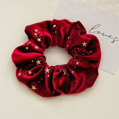 Solid Color with Star Cloth Ponytail Scrunchy Hair Ties PW-WG29086-05-1