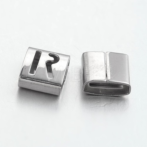 Tarnish Resistant Letter Style 201 Stainless Steel Square Slide Charms STAS-L132-07-1