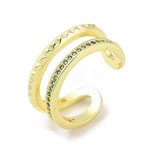 Real 18K Gold Plated Brass Micro Pave Cubic Zirconia Open Cuff Rings RJEW-M170-06G-02-1