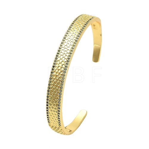 Brass Pave Green Cubic Zirconia Open Cuff Bangles for Women BJEW-M312-01B-G-1