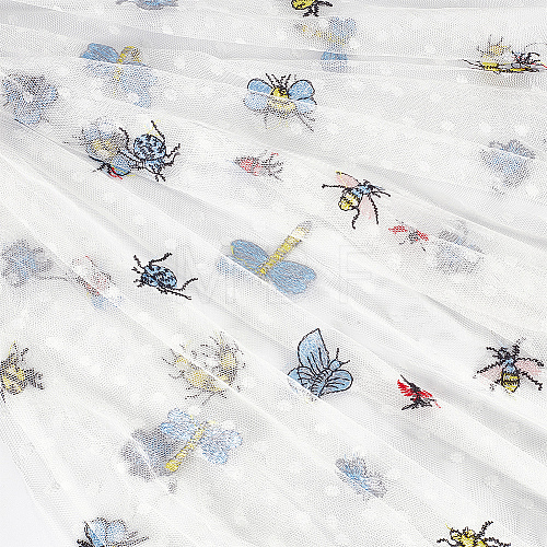 Insects Pattern Polyester Lace Embroidered Fabric for Dress SENE-WH0003-26-1