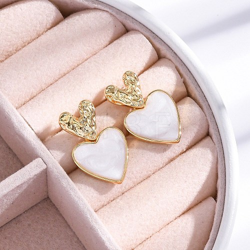 Rack Plating Heart Brass Stud Earrings for Women EJEW-C125-26G-01-1