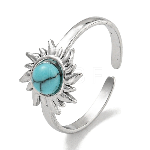 304 Stainless Steel Synthetic Turquoise Cuff Rings G-Z056-01P-03-1