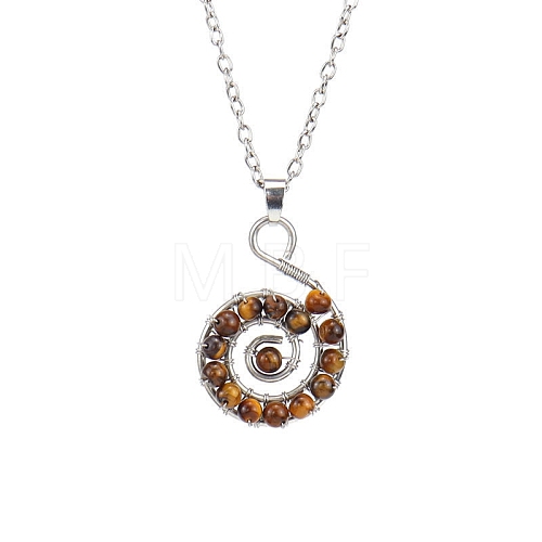 Twining Natural Tiger Eye Spiral Pendant Necklaces PW-WGD1C4A-06-1