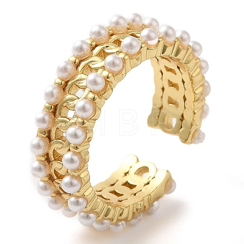 Curb Chain Brass Open Cuff Rings for Women RJEW-Z070-03G-1