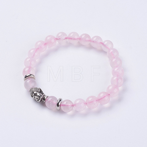 Natural Rose Quartz Beads Stretch Bracelets BJEW-E325-D18-1