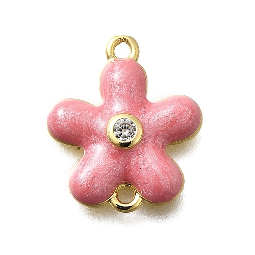 Brass Clear Cubic Zirconia Flower Connector Charms KK-P295-52G-02-1