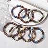 7Pcs 7 Color Dyed Natural Lava Rock & Coconut Disc Beaded Stretch Bracelets Set BJEW-JB09827-2