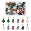 Fashewelry 24Pcs 12 Styles Teardrop Natural & Synthetic Gemstone Pendants G-FW0001-35-1