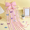 Polyester Bowknot & Wood Hair Clips Storage Hangers with Yarn AJEW-WH0596-944-4