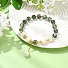 Natural Moss Agate & Natural Pearl Bead Charm Bracelets BJEW-JB14141-01-1
