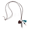 Boho Alloy Feather & Wood Heart Tassel Pendant Cotton Cord Necklaces for Women WG12080-01-5