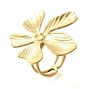 Flower Stainless Steel Open Cuff Ring for Women RJEW-R006-03G-01-4