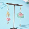 Fish with Lotus Glass & Acrylic Beads Dangle Earrings EJEW-TA00786-1