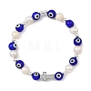 Evil Eye Lampwork and Natural Cultured Freshwater Pearl Beaded Stretch Bracelets BJEW-JB14283-02-3