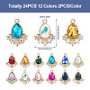 24Pcs 12 Colors Glass Rhinestone Pendants FIND-TA0001-90-4