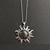 Natural Larvikite Sun Pendant Alloy Chain Vintage Necklaces WB3716-13-1