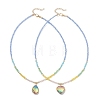 2Pcs 2 Styles Colorful K9 Glass Teardrop Heart Pendant Electroplated Glass Faceted Rondelle Beaded Necklaces NJEW-JN05752-2