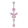 316L Surgical Stainless Steel Cubic Zirconia Butterfly Curved Barbell Dangle Belly Rings WGB11C1-08-2