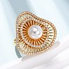 Adjustable Brass Micro Pave Clear Cubic Zirconia with ABS Plastic Pearl Cuff Rings RJEW-G368-04G-2