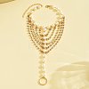 Summer Beach Alloy Crystal Rhinestone & Plastic Pearl Round Beads Link Toe Ring Anklets for Women WGF8F5F-01-3