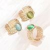 304 Stainless Steel with Glass Cat Eye Cuff Rings for Women RJEW-K309-40B-2