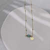 Natural Sesame Jasper & Stainless Steel Heart Pendant Ball Chain Necklaces for Women YH4149-5-1