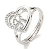 Heart with Letter Rack Plating Brass Micro Pave Cubic Zirconia Adjustable Rings for Women RJEW-I105-06P-R-1