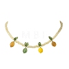 Glass Lemon with Acrylic Leaf Pendant Glass Seed Beaded Necklaces NJEW-JN06426-4