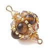 Natural Tiger Eye Round and Glass Seed Beaded Lantern Links Connector Charms PALLOY-MZ01176-02-3