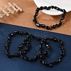 Natural Black Tourmaline Bead Stretch Bracelets BJEW-K213-36-1