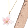 Pink Flower 304 Stainless Steel Enamel Pendant Cable Chain Necklaces for Women NJEW-JN05999-4