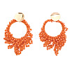 Flat Round Brass Glass Bead Dangle Stud Earrings FS-WG04037-03-1