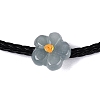 Natural Jadeite Flower Adjustable Cowhide Leather Cord Slider Bracelets with Brass Slider Beads BJEW-N041-05-3