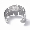 304 Stainless Steel Feather Open Cuff Bangle for Women BJEW-F442-01P-3