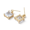 Clear Cubic Zirconia Square Dangle Stud Earrings EJEW-L261-002G-2