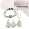 Oval Alloy with Natural Flower Agate Pendant Necklaces & Beaded Bracelets & Dangle Earrings Sets WGD3DFC-01-1