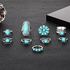 9Pcs Alloy with Synthetic Turquoise Finger Rings FS-WG21963-01-2