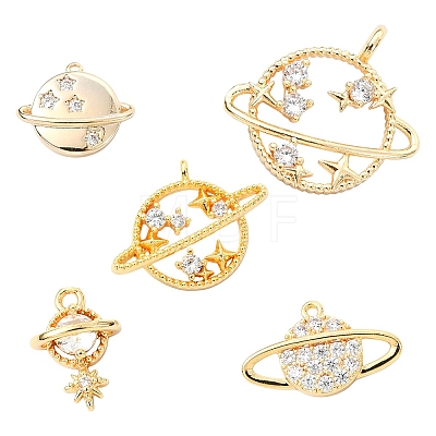 5Pcs 5 Styles Brass Micro Pave Cubic Zirconia Pendants KK-YW0004-16-1