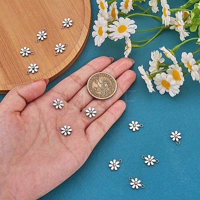 10Pcs 430 Stainless Steel Small Flower Connector Charms JX237A-1