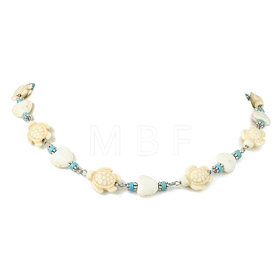 Ocean Dyed Synthetic Turquoise Turtle and Heart Beaded Necklaces for Women NJEW-JN06227-02-1
