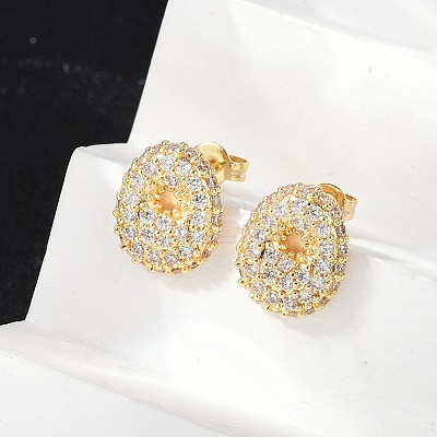 Brass Micro Pave Cubic Zirconia Stud Earrings EJEW-Z091-04G-O-1